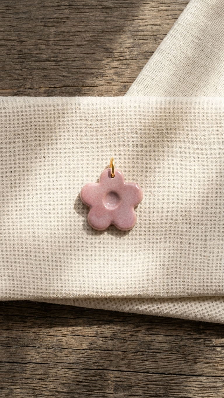Colgante de Cerámica Artesanal · Flor Rosa